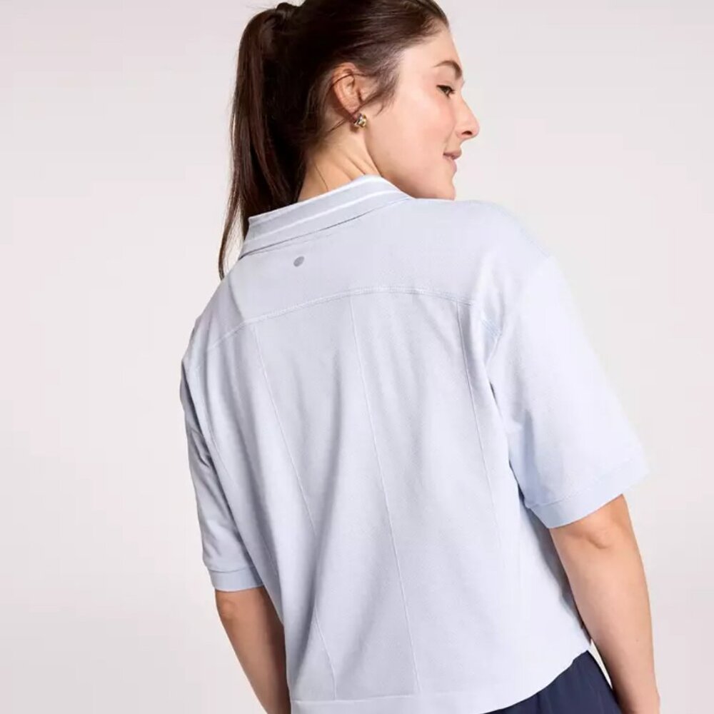 Calia Women's Seamless Tipped Polo in Pale Blue NWT - Picture 3 of 12